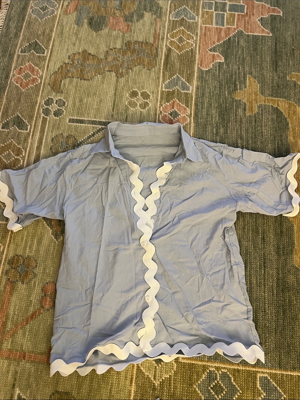 Light Blue & White Ric Rac Two-Piece Short Set – Size Small - Picture 3 of 3